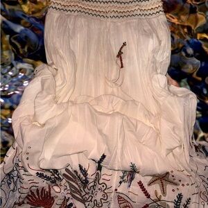 ZARA Bohemian Embroidered White Maxi Skirt and Poncho set